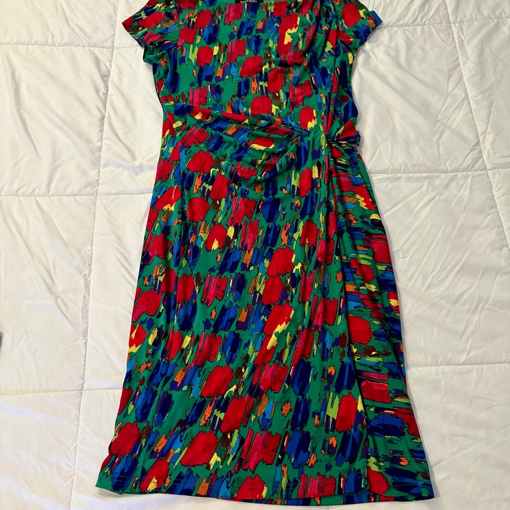 Vibrant Ellen Tracy Sz 6 Ruched Midi Dress